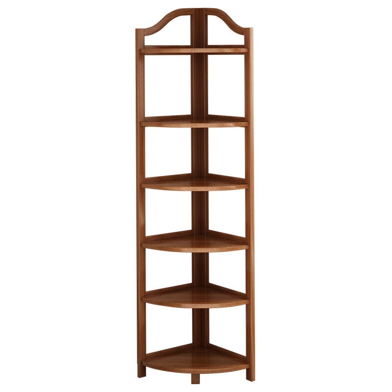 Modern Minimalist Bamboo Fan-Shaped Right-Angle Corner Shelf Unit 3/4/5/6 Tier For Living Room