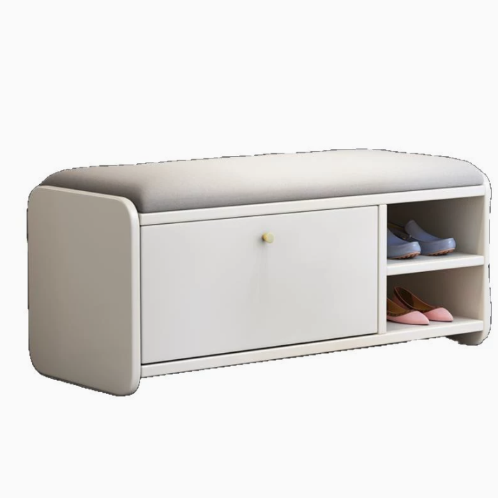 Contemporary Scandinavian Eco-board Linen Rounded Rectangular Shoe Bench 2-Tier For Living Room