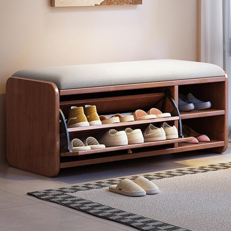 Contemporary Scandinavian Eco-board Linen Rounded Rectangular Shoe Bench 2-Tier For Living Room