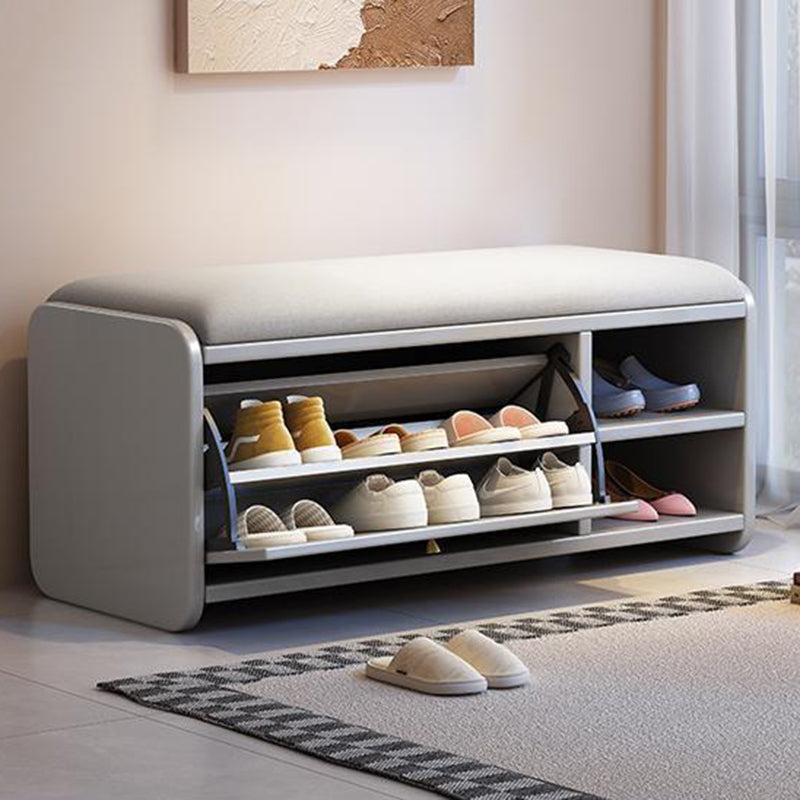 Contemporary Scandinavian Eco-board Linen Rounded Rectangular Shoe Bench 2-Tier For Living Room
