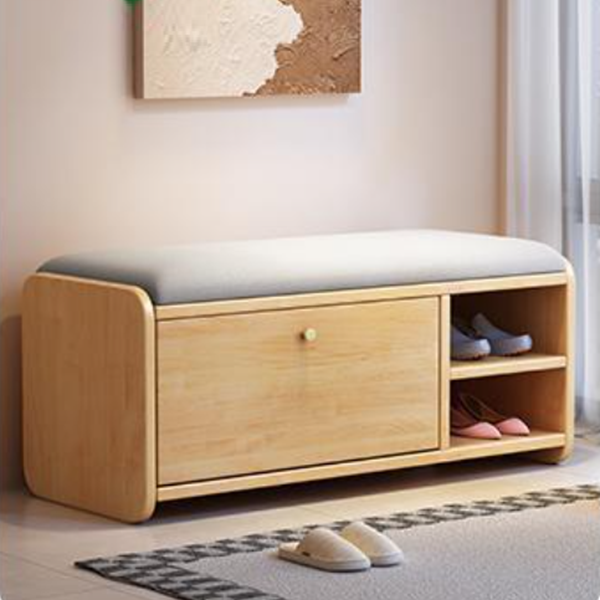 Contemporary Scandinavian Eco-board Linen Rounded Rectangular Shoe Bench 2-Tier For Living Room