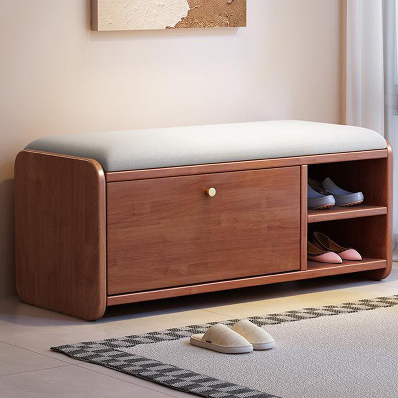 Contemporary Scandinavian Eco-board Linen Rounded Rectangular Shoe Bench 2-Tier For Living Room