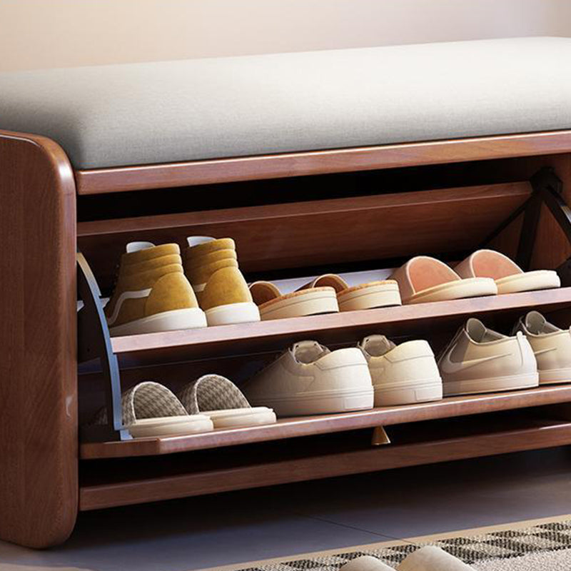 Contemporary Scandinavian Eco-board Linen Rounded Rectangular Shoe Bench 2-Tier For Living Room