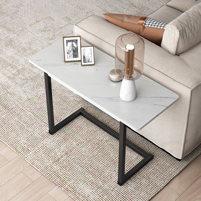 Modern Minimalist Rectangular Sintered Stone Carbon Steel Side Table 1-Tier For Living Room