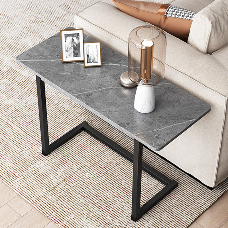 Modern Minimalist Rectangular Sintered Stone Carbon Steel Side Table 1-Tier For Living Room