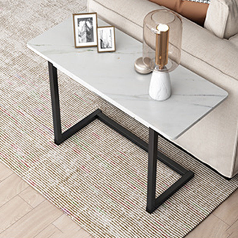 Modern Minimalist Rectangular Sintered Stone Carbon Steel Side Table 1-Tier For Living Room