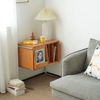 Mesa auxiliar rectangular de madera contrachapada de estilo japonés tradicional con almacenamiento y acero inoxidable para salón