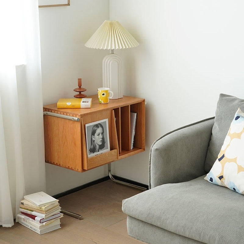Mesa auxiliar rectangular de madera contrachapada de estilo japonés tradicional con almacenamiento y acero inoxidable para salón