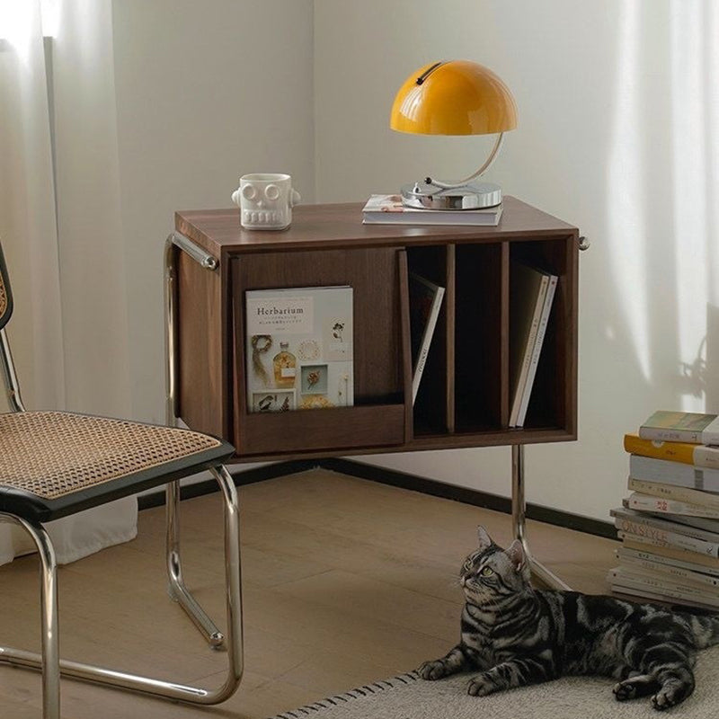 Traditional Japanese Rectangular Plywood Stainless Steel End Table Storage Cabinet For Living Room