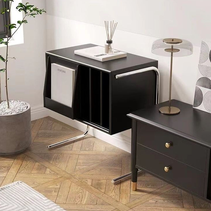 Mesa auxiliar rectangular de madera contrachapada de estilo japonés tradicional con almacenamiento y acero inoxidable para salón