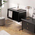 Mesa auxiliar rectangular de madera contrachapada de estilo japonés tradicional con almacenamiento y acero inoxidable para salón