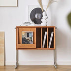 Mesa auxiliar rectangular de madera contrachapada de estilo japonés tradicional con almacenamiento y acero inoxidable para salón
