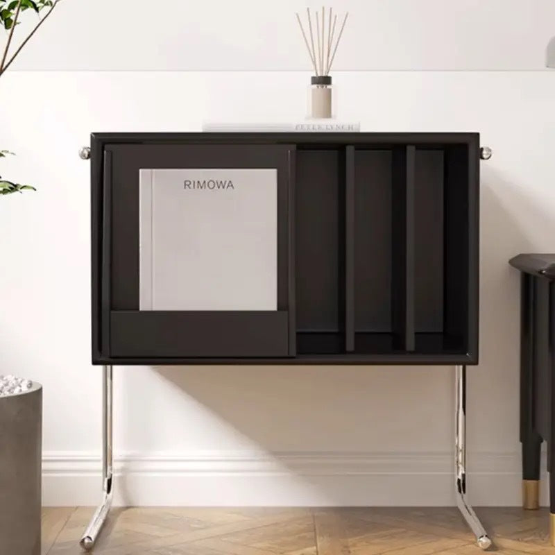 Mesa auxiliar rectangular de madera contrachapada de estilo japonés tradicional con almacenamiento y acero inoxidable para salón