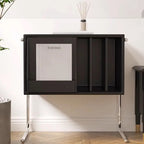 Mesa auxiliar rectangular de madera contrachapada de estilo japonés tradicional con almacenamiento y acero inoxidable para salón
