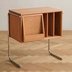 Mesa auxiliar rectangular de madera contrachapada de estilo japonés tradicional con almacenamiento y acero inoxidable para salón