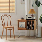 Mesa auxiliar rectangular de madera contrachapada de estilo japonés tradicional con almacenamiento y acero inoxidable para salón
