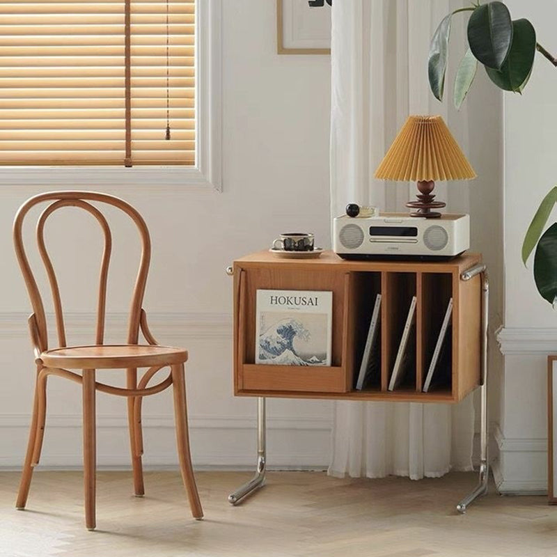 Mesa auxiliar rectangular de madera contrachapada de estilo japonés tradicional con almacenamiento y acero inoxidable para salón