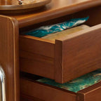 Mesita de Noche Contemporánea Retro Rectangular de Madera de Roble y Acero Inoxidable con 2 Cajones Para Dormitorio