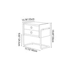 Mesita de Noche Contemporánea Retro Rectangular de Madera de Roble y Acero Inoxidable con 2 Cajones Para Dormitorio