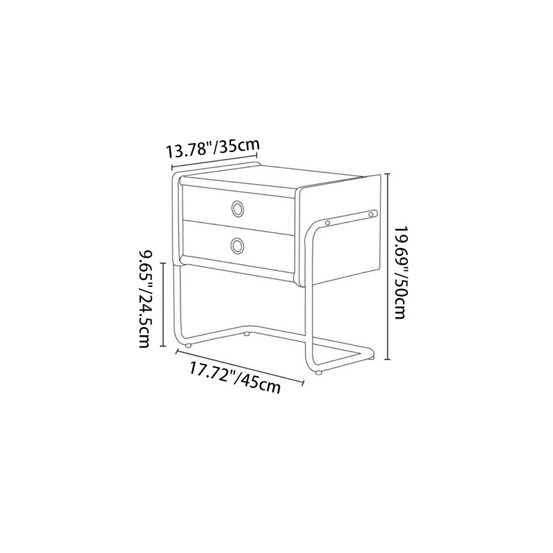 Mesita de Noche Contemporánea Retro Rectangular de Madera de Roble y Acero Inoxidable con 2 Cajones Para Dormitorio