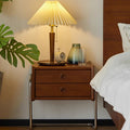 Mesita de Noche Contemporánea Retro Rectangular de Madera de Roble y Acero Inoxidable con 2 Cajones Para Dormitorio