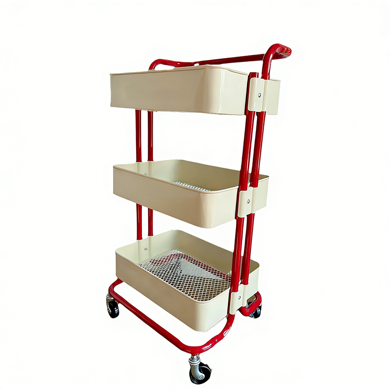 Mesa auxiliar rectangular contemporánea nórdica de acero al carbono con marco, carro con ruedas, estantes de almacenamiento de 3 niveles para sala de estar