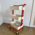 Mesa auxiliar rectangular contemporánea nórdica de acero al carbono con marco, carro con ruedas, estantes de almacenamiento de 3 niveles para sala de estar