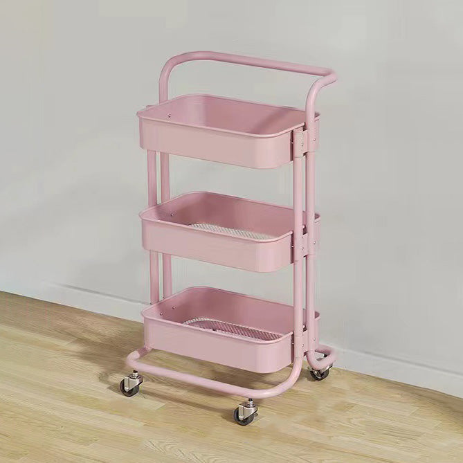 Contemporary Nordic Rectangular Carbon Steel Frame End Table Rolling Cart 3-Tier Storage Shelves For Living Room