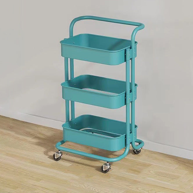 Contemporary Nordic Rectangular Carbon Steel Frame End Table Rolling Cart 3-Tier Storage Shelves For Living Room