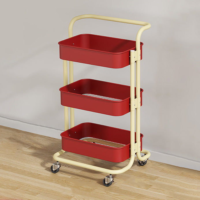 Contemporary Nordic Rectangular Carbon Steel Frame End Table Rolling Cart 3-Tier Storage Shelves For Living Room