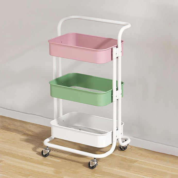 Contemporary Nordic Rectangular Carbon Steel Frame End Table Rolling Cart 3-Tier Storage Shelves For Living Room