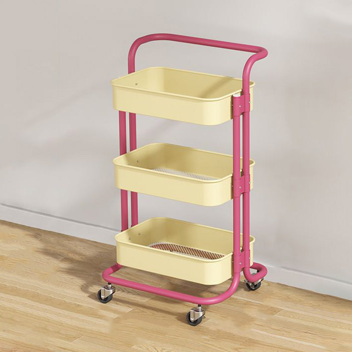Contemporary Nordic Rectangular Carbon Steel Frame End Table Rolling Cart 3-Tier Storage Shelves For Living Room