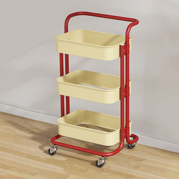 Mesa auxiliar rectangular contemporánea nórdica de acero al carbono con marco, carro con ruedas, estantes de almacenamiento de 3 niveles para sala de estar