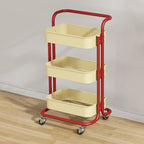 Mesa auxiliar rectangular contemporánea nórdica de acero al carbono con marco, carro con ruedas, estantes de almacenamiento de 3 niveles para sala de estar