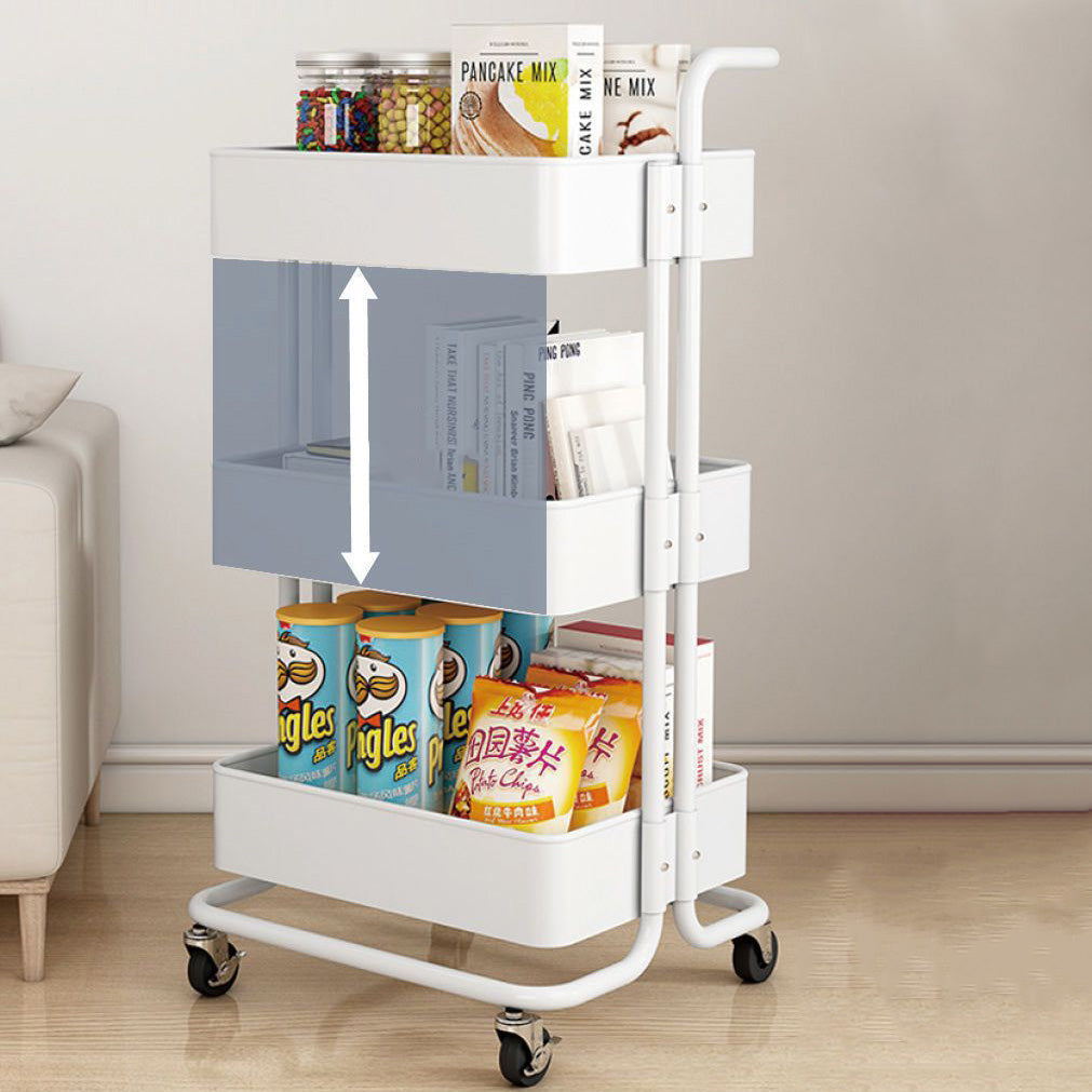 Contemporary Nordic Rectangular Carbon Steel Frame End Table Rolling Cart 3-Tier Storage Shelves For Living Room