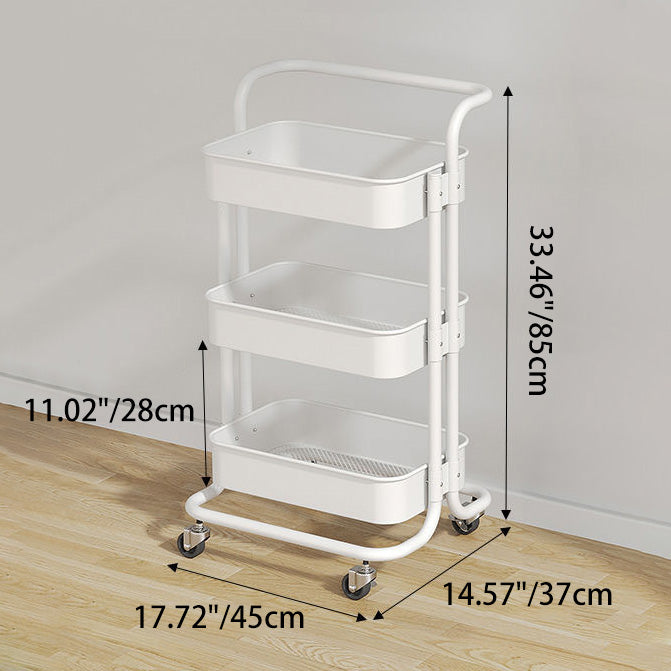 Mesa auxiliar rectangular contemporánea nórdica de acero al carbono con marco, carro con ruedas, estantes de almacenamiento de 3 niveles para sala de estar