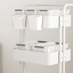 Mesa auxiliar rectangular contemporánea nórdica de acero al carbono con marco, carro con ruedas, estantes de almacenamiento de 3 niveles para sala de estar