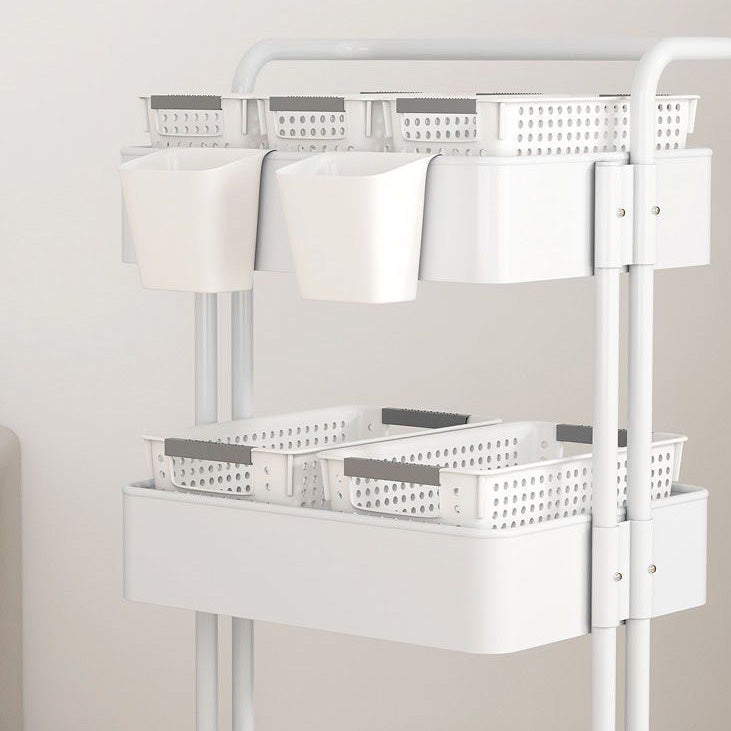 Mesa auxiliar rectangular contemporánea nórdica de acero al carbono con marco, carro con ruedas, estantes de almacenamiento de 3 niveles para sala de estar