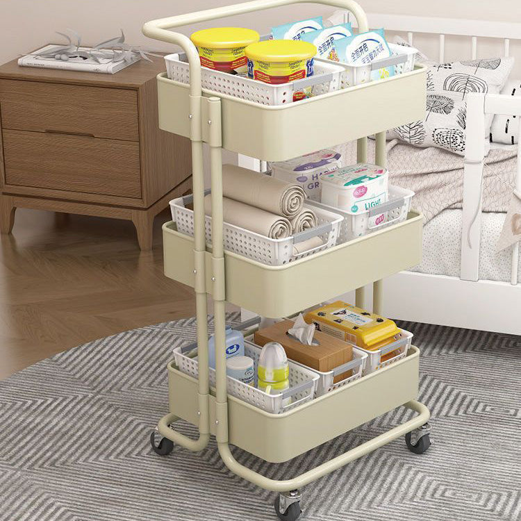 Mesa auxiliar rectangular contemporánea nórdica de acero al carbono con marco, carro con ruedas, estantes de almacenamiento de 3 niveles para sala de estar