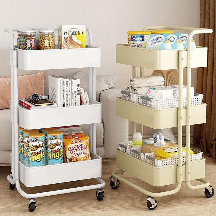 Mesa auxiliar rectangular contemporánea nórdica de acero al carbono con marco, carro con ruedas, estantes de almacenamiento de 3 niveles para sala de estar