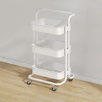 Mesa auxiliar rectangular contemporánea nórdica de acero al carbono con marco, carro con ruedas, estantes de almacenamiento de 3 niveles para sala de estar