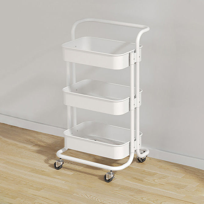 Mesa auxiliar rectangular contemporánea nórdica de acero al carbono con marco, carro con ruedas, estantes de almacenamiento de 3 niveles para sala de estar