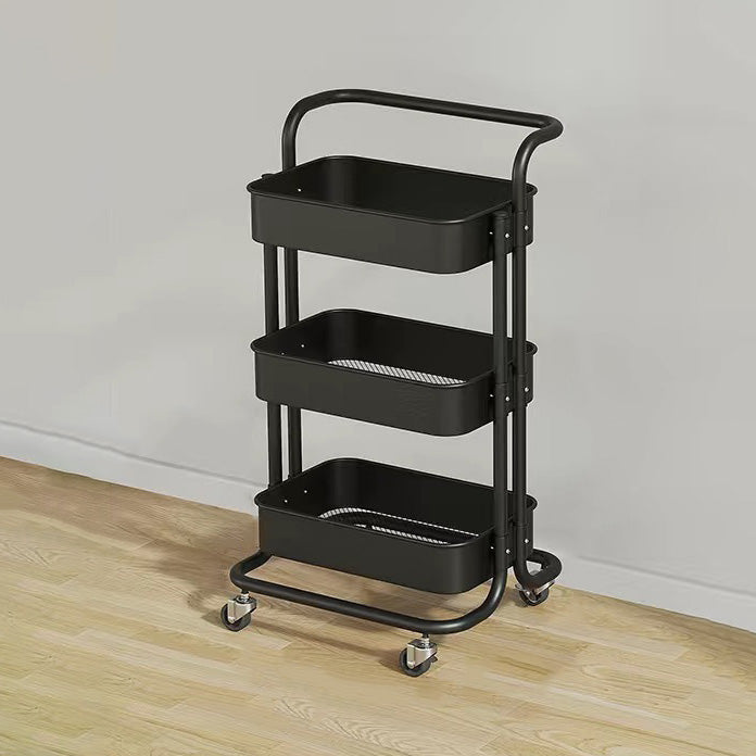 Contemporary Nordic Rectangular Carbon Steel Frame End Table Rolling Cart 3-Tier Storage Shelves For Living Room