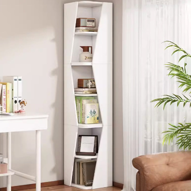Estantería esquinera compacta de MDF con diseño triangular, minimalista y moderno, con 2/4/6 niveles de almacenamiento para oficina en casa