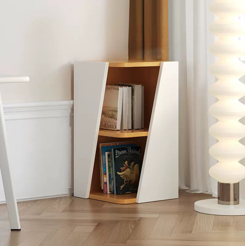 Estantería esquinera compacta de MDF con diseño triangular, minimalista y moderno, con 2/4/6 niveles de almacenamiento para oficina en casa