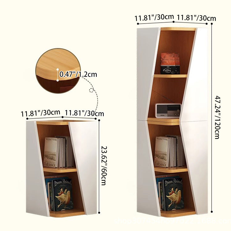 Estantería esquinera compacta de MDF con diseño triangular, minimalista y moderno, con 2/4/6 niveles de almacenamiento para oficina en casa