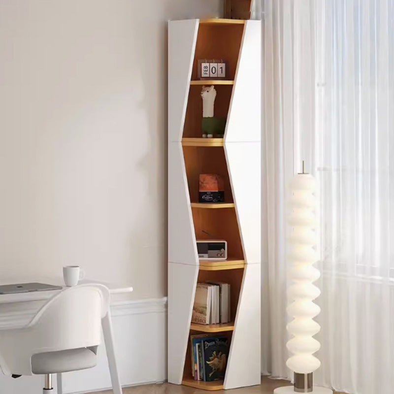 Estantería esquinera compacta de MDF con diseño triangular, minimalista y moderno, con 2/4/6 niveles de almacenamiento para oficina en casa