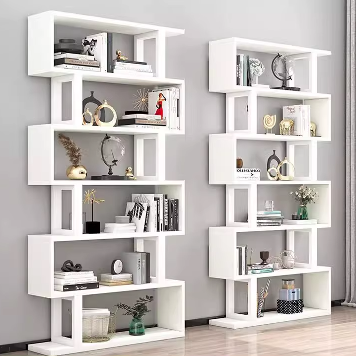 Contemporary Scandinavian Geometric Vertical MDF Steel Bookshelves 3/4/5/6-Tier Open Back Design Standing Shelves For Home Office