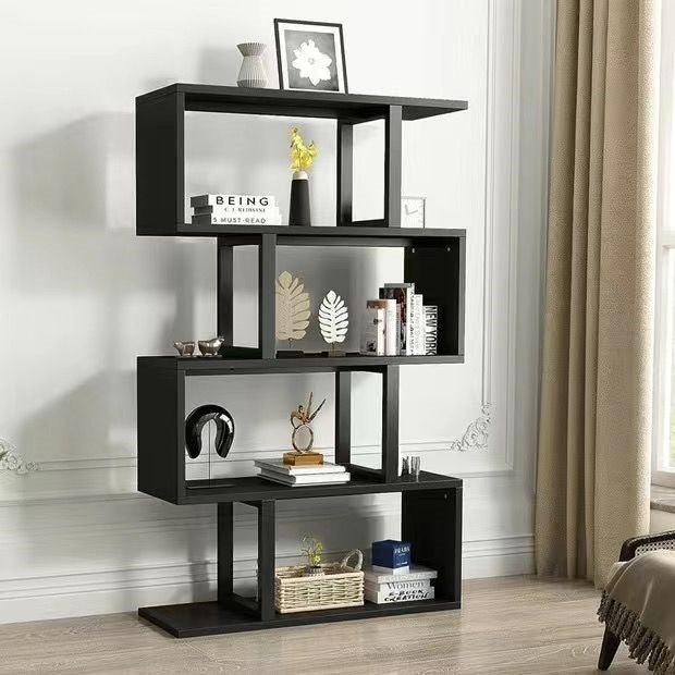 Contemporary Scandinavian Geometric Vertical MDF Steel Bookshelves 3/4/5/6-Tier Open Back Design Standing Shelves For Home Office