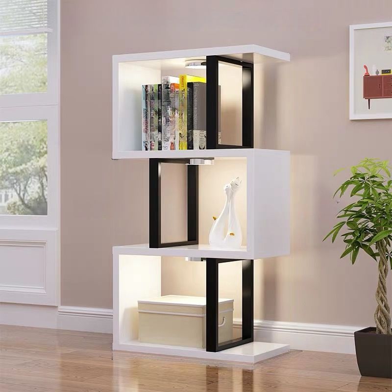 Contemporary Scandinavian Geometric Vertical MDF Steel Bookshelves 3/4/5/6-Tier Open Back Design Standing Shelves For Home Office